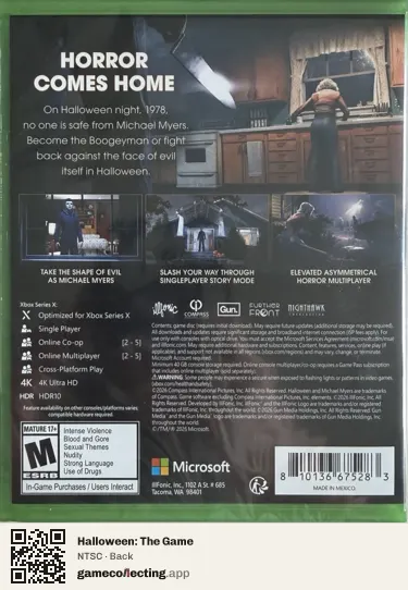 Halloween: The Game Xbox Series X, NTSC box back