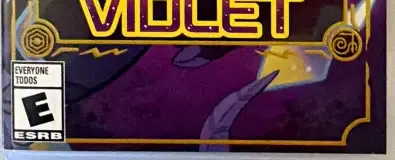 Pokémon Violet, the ESRB box on its front