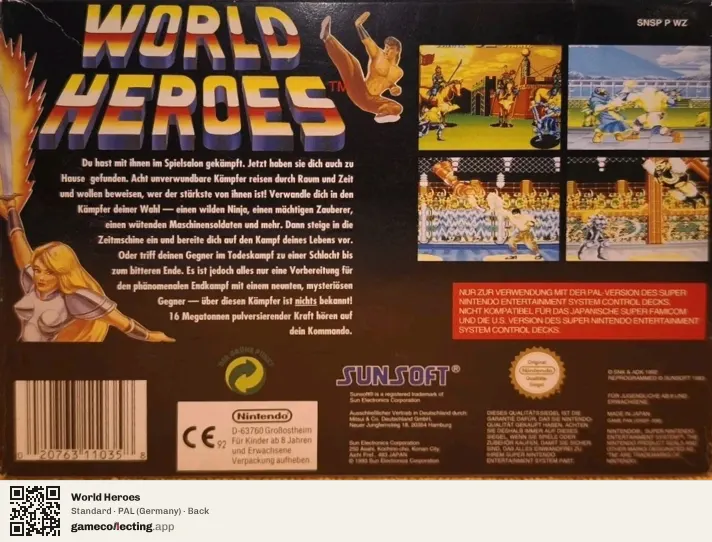 World Heroes Super Nintendo Entertainment System, Germany box back