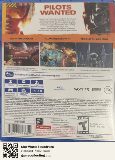 Star Wars: Squadrons PlayStation 4, NTSC box back