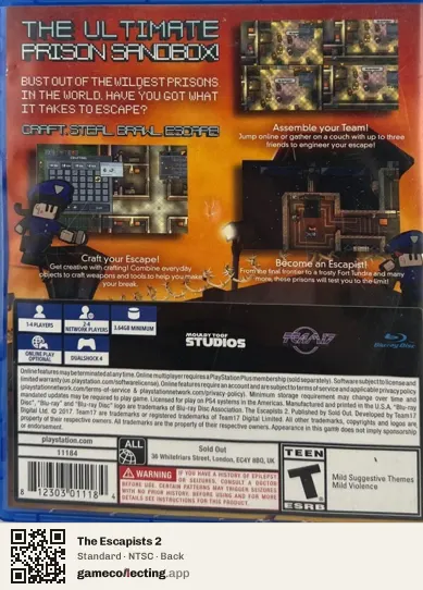 The Escapists 2 PlayStation 4, NTSC box back