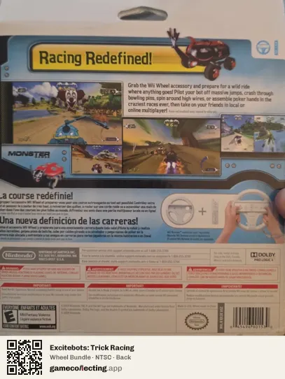 Excitebots: Trick Racing Nintendo Wii, NTSC box back