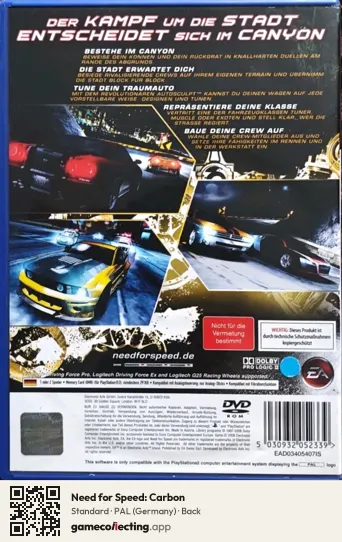 Need for Speed: Carbon PlayStation 2, Germany box back