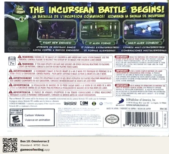 Ben 10: Omniverse 2 Nintendo 3DS, NTSC box back