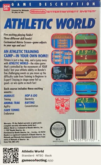 Athletic World Nintendo Entertainment System, NTSC box back
