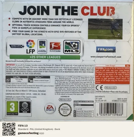 FIFA 13 Nintendo 3DS, United Kingdom box back