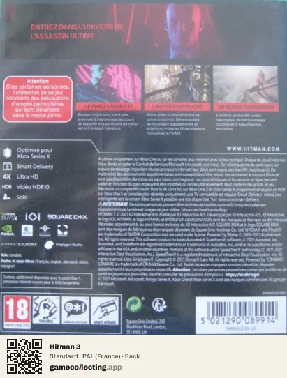 Hitman 3 Xbox Series X, France box back