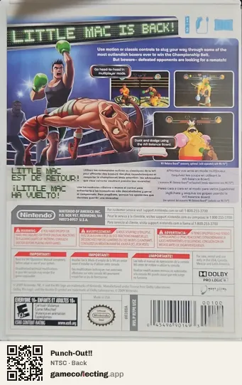 Punch-Out!! Nintendo Wii, NTSC box back
