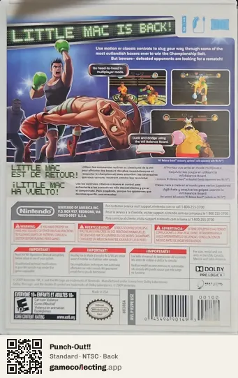 Punch-Out!! Nintendo Wii, NTSC box back