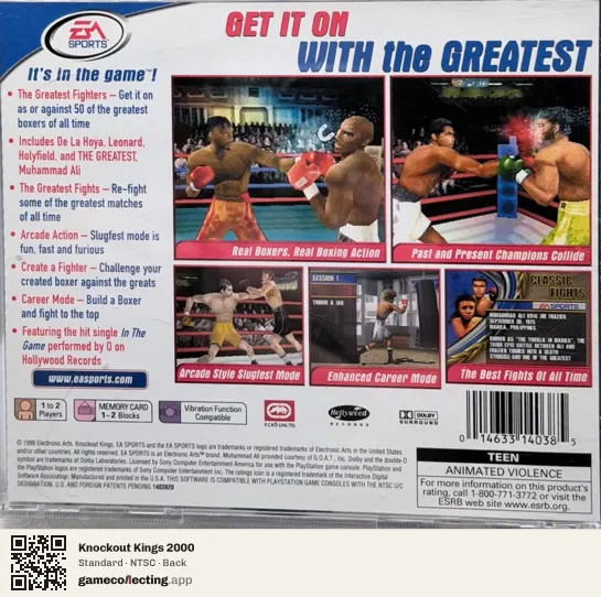 Knockout Kings 2000 PlayStation, NTSC box back