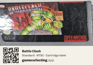 Battle Clash Super Nintendo Entertainment System, NTSC cartridge label