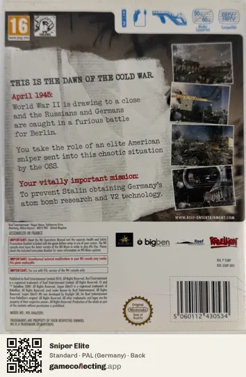 Sniper Elite Nintendo Wii, Germany box back