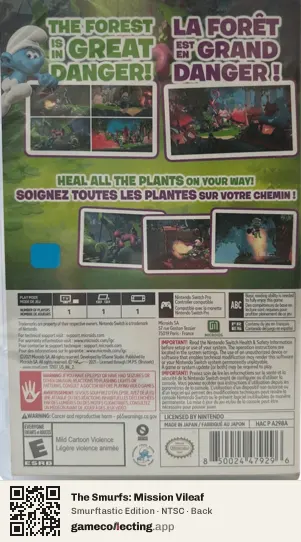 The Smurfs: Mission Vileaf Nintendo Switch, NTSC box back