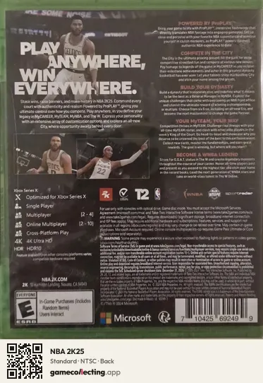 NBA 2K25 Xbox Series X, NTSC box back