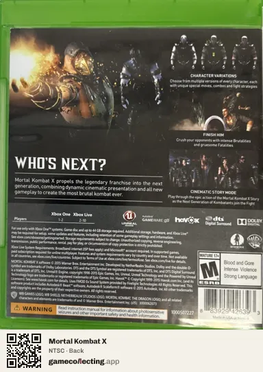 Mortal Kombat X Xbox One, NTSC box back