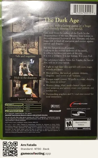 Arx Fatalis Xbox, NTSC box back