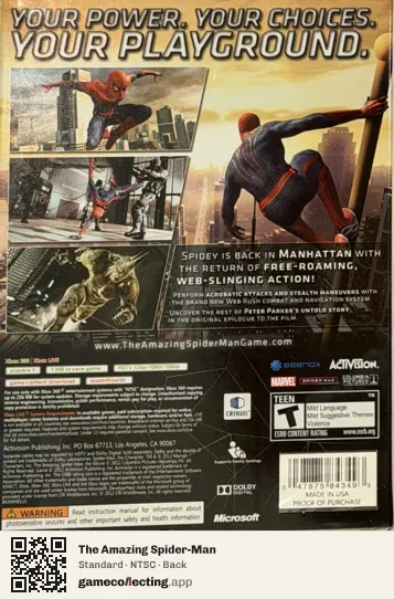 The Amazing Spider-Man Xbox 360, NTSC box back