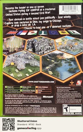 Shattered Union Xbox, NTSC box back