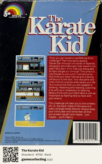 The Karate Kid Nintendo Entertainment System, NTSC box back