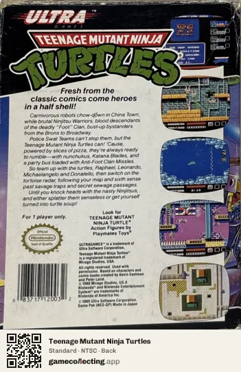 Teenage Mutant Ninja Turtles Nintendo Entertainment System, NTSC box back