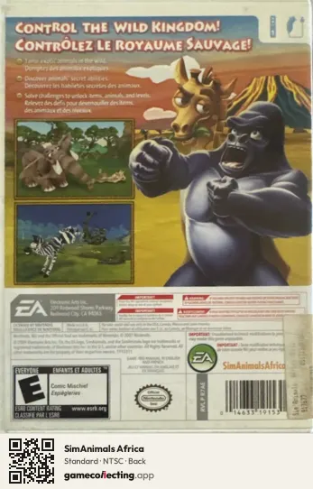 SimAnimals Africa Nintendo Wii, NTSC box back