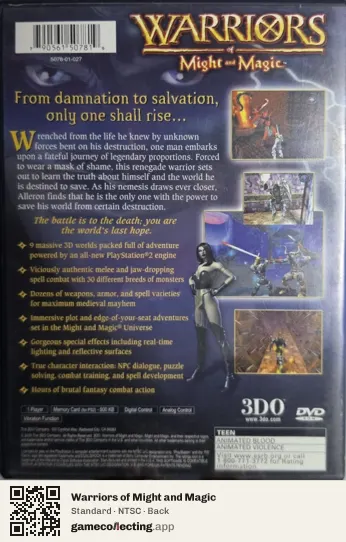 Warriors of Might and Magic PlayStation 2, NTSC box back