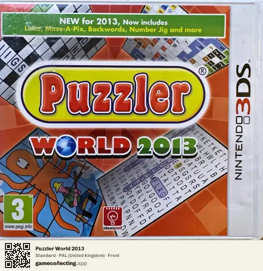 Puzzler World 2013 Nintendo 3DS, United Kingdom box front
