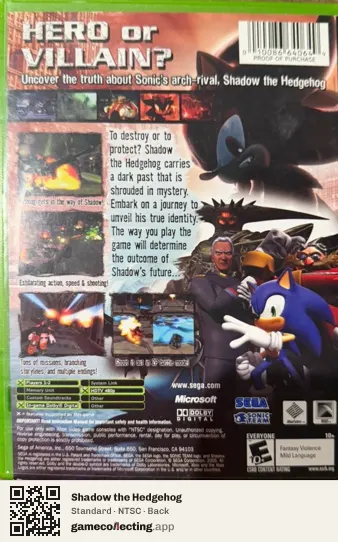 Shadow the Hedgehog Xbox, NTSC box back
