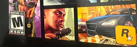 Grand Theft Auto V, the ESRB box on its front