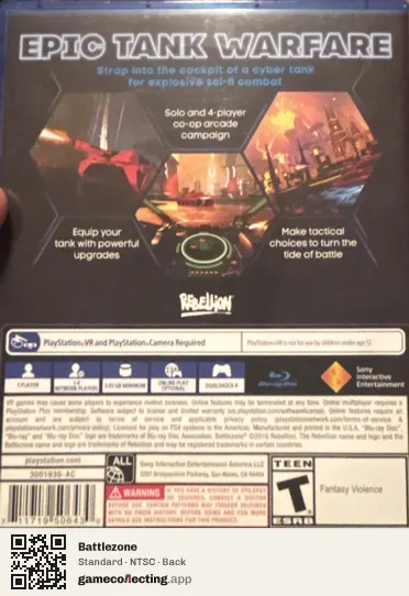 Battlezone PlayStation 4, NTSC box back