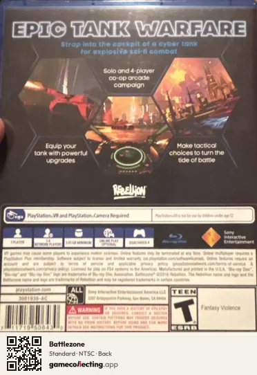 Battlezone PlayStation 4, NTSC box back