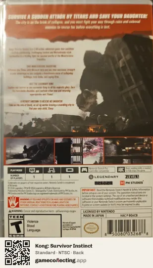 Kong: Survivor Instinct Nintendo Switch, NTSC box back