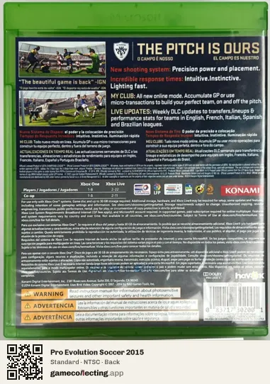 Pro Evolution Soccer 2015 Xbox One, NTSC box back