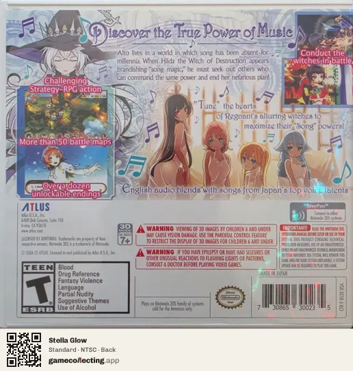 Stella Glow Nintendo 3DS, NTSC box back