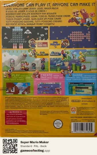 Super Mario Maker Nintendo Wii U, PAL box back