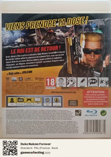 Duke Nukem Forever PlayStation 3, France box back