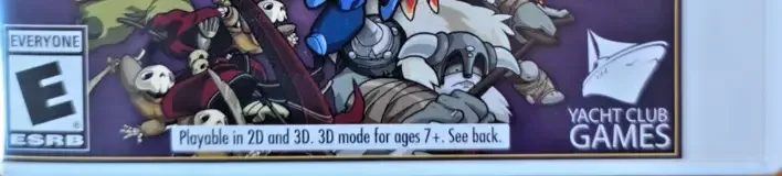 Shovel Knight, the ESRB box on its front