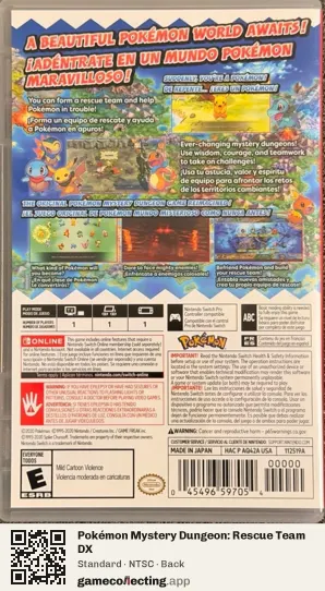 Pokémon Mystery Dungeon: Rescue Team DX Nintendo Switch, NTSC box back