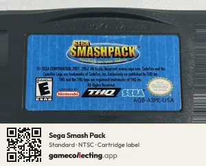 Sega Smash Pack Game Boy Advance, NTSC cartridge label
