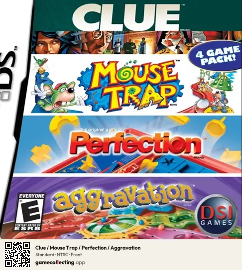 Clue / Mouse Trap / Perfection / Aggravation Nintendo DS, NTSC box front