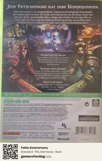 Fable Anniversary Xbox 360, Germany box back