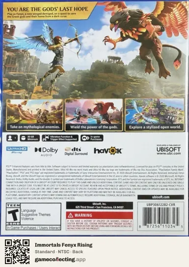 Immortals Fenyx Rising PlayStation 5, NTSC box back