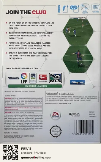 FIFA 13 Nintendo Wii, PAL box back