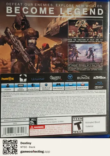 Destiny PlayStation 4, NTSC box back