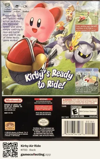 Kirby Air Ride Nintendo GameCube, NTSC box back
