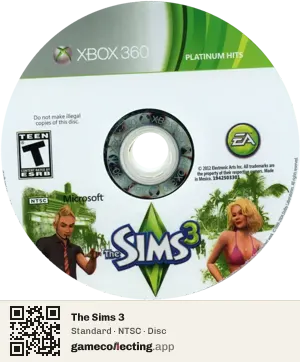 The Sims 3 Xbox 360, NTSC disc