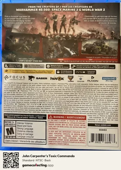 John Carpenter's Toxic Commando PlayStation 5, NTSC box back