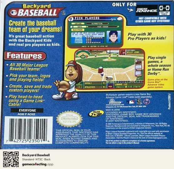 Backyard Baseball Game Boy Advance, NTSC box back