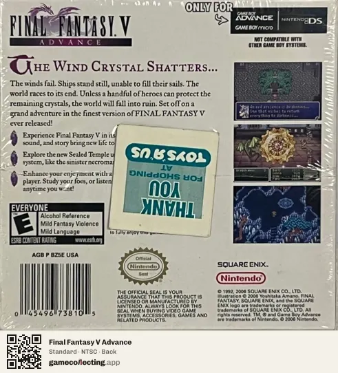 Final Fantasy V Advance Game Boy Advance, NTSC box back