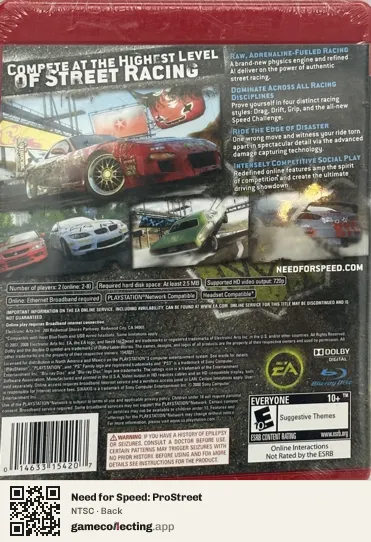 Need for Speed: ProStreet PlayStation 3, NTSC box back